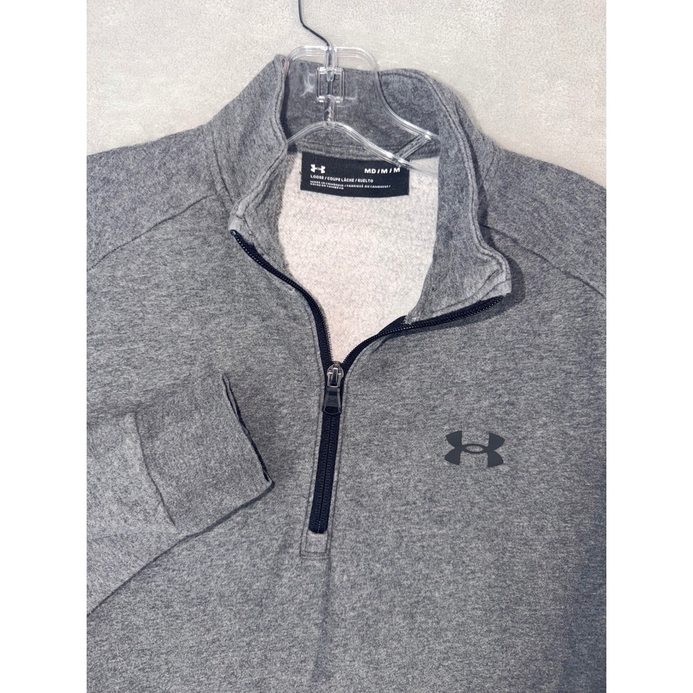Under Armour Mens Medium Gray Quarter Zip Fleece Pullover Loose Fit Sweatshirt